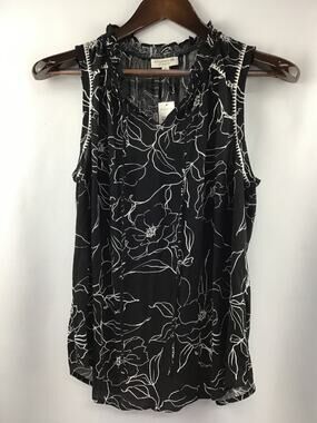 Women’s Studio B Black Floral Sleeveless Ruffle Top Size M Brand New w/Tags